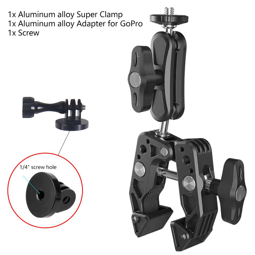 Aluminum Alloy Super Clamp Motorcycle Handlebar Mount Bicycle Adapter For GoPro Hero 12 11 10 9 Insta360 DJI OSMO Action Camera