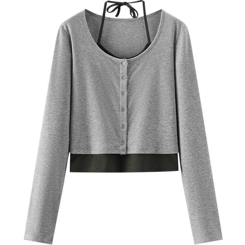Semir Women's Halter Neck Faux Two-Piece Knit T-Shirt