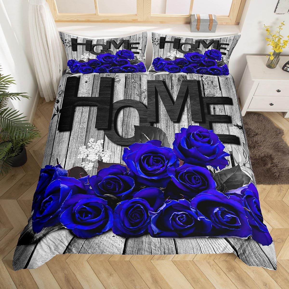 

Rustic Rose Floral Duvet Cover Twin for Kids AdultButterfly Bedding Set Farmhouse Barn Door Quilt Cover For Country Room Decor EU Single(135x200cm)