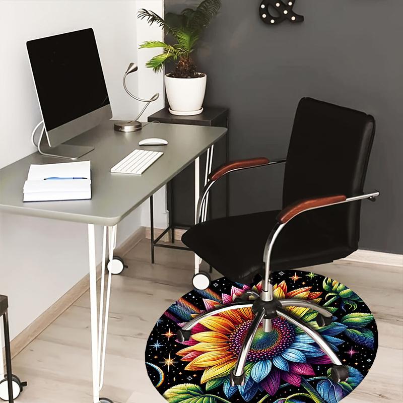 

1pc Office Carpet Chair Mats Rainbow Sunflower Mandala Perfect for Decorating Office Chairs, Living Rooms, Or Bedrooms 80cm