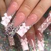 Sweet French Tip Press On Nails With Rhinestone Bow Decor Long Water Drop Shape Gel Adhesive Jelly Glue Options