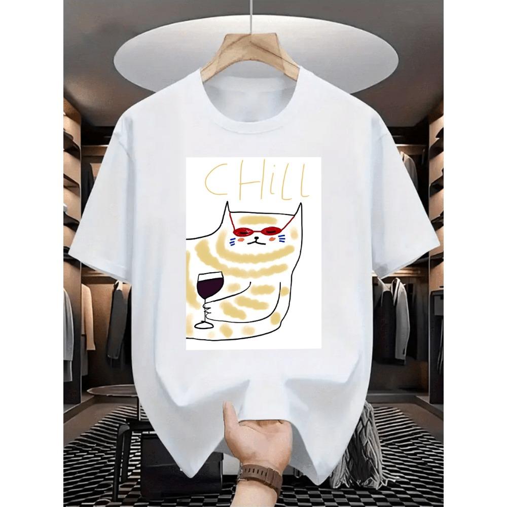 Stylisches Niedliches Cartoon-Print Lässiges Weißes Kurzarm-Paar-T-Shirt Lockere Passform Basic-T-Shirt für Tägliche Streetwear