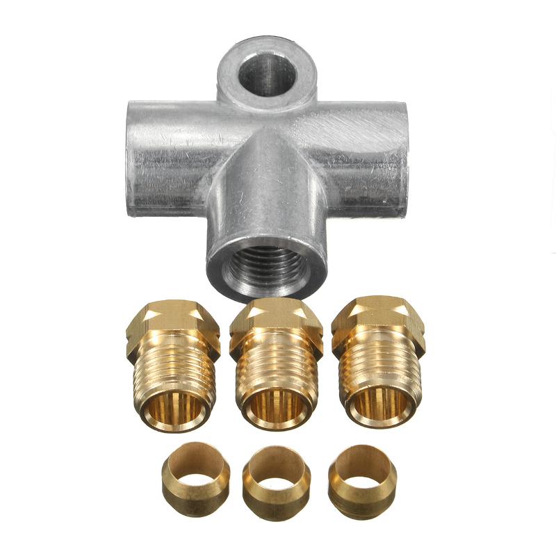1Pcs Zinc Alloy Brake Line 3 Way T Piece Brake Pipe Connector With 3 X M8/M10 Male Short Nut For Car Brake Hoses Car Accessories