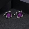 Classic Purple And White Resin Crystal Design Mens Cufflinks Groom Shirt Suit Tuxedo Blouse Square Cuff Button