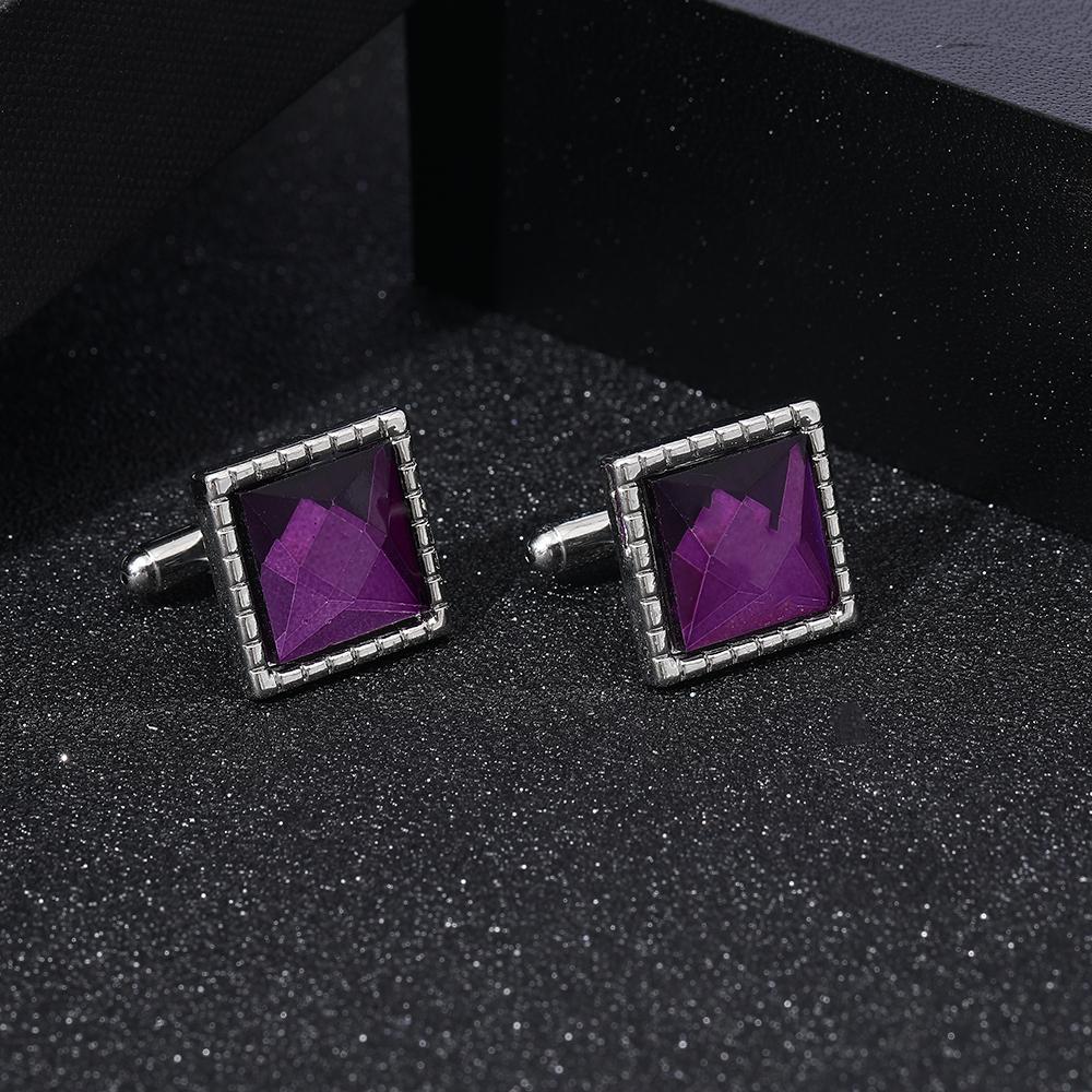 Classic Purple And White Resin Crystal Design Mens Cufflinks Groom Shirt Suit Tuxedo Blouse Square Cuff Button