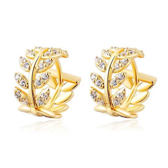 

Жіночі сережки для пірсингу зі стразами з темпераментом у формі листя верби золотистий