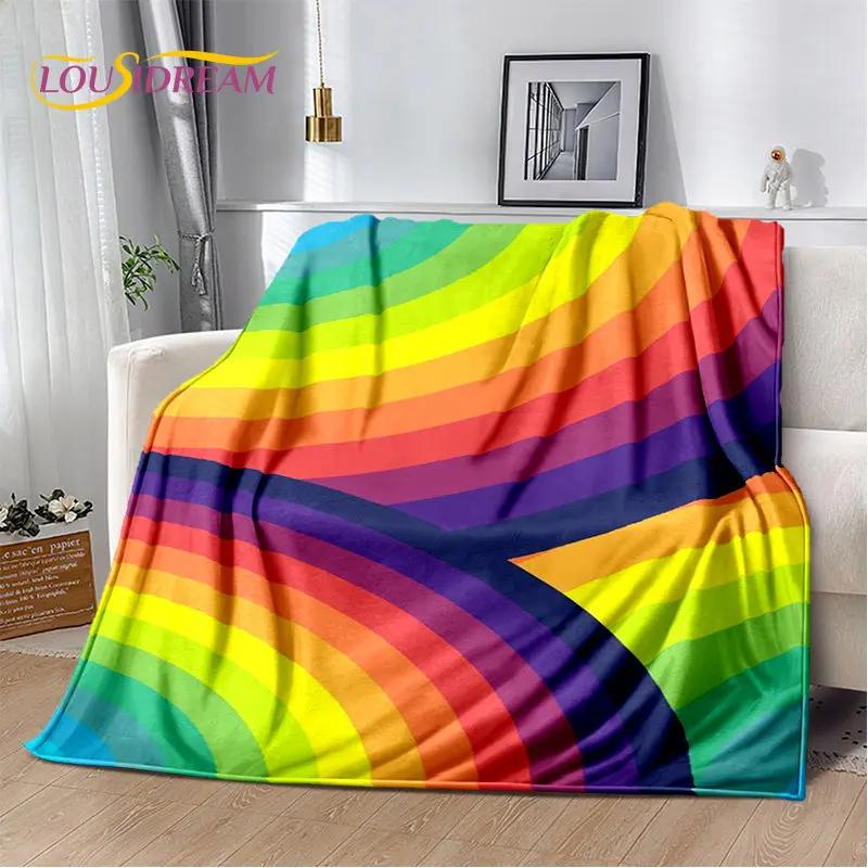 Pătură moale de pluș cu iluzie de culoare cromatică curcubeu, pătură de flanel pentru sufragerie dormitor pat canapea husă de picnic