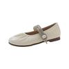 Mary Jane Women's Shoes 2025 One-word Soft-soled Single Shoes Women's Autumn New Flat-soled Buckle Night Rhinestones