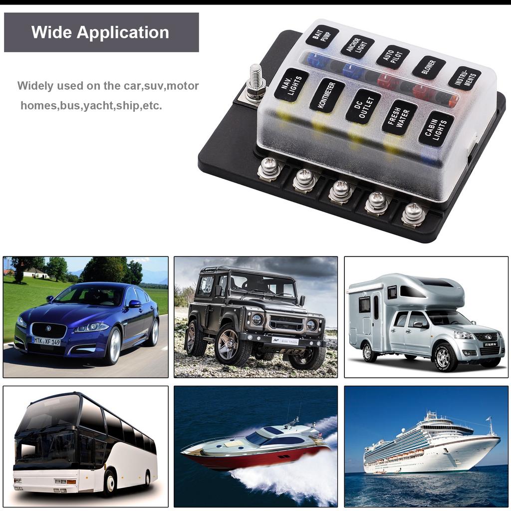 Universal 10 Way Fuse Box Block Fuse Holder Box Car Vehicle Circuit Automotive Car Fuse Accessory Tool