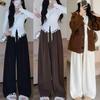 2025 Autumn/Winter Women's High-Waisted Fleece-Lined Slimming Wide-Leg Scimitar Pants