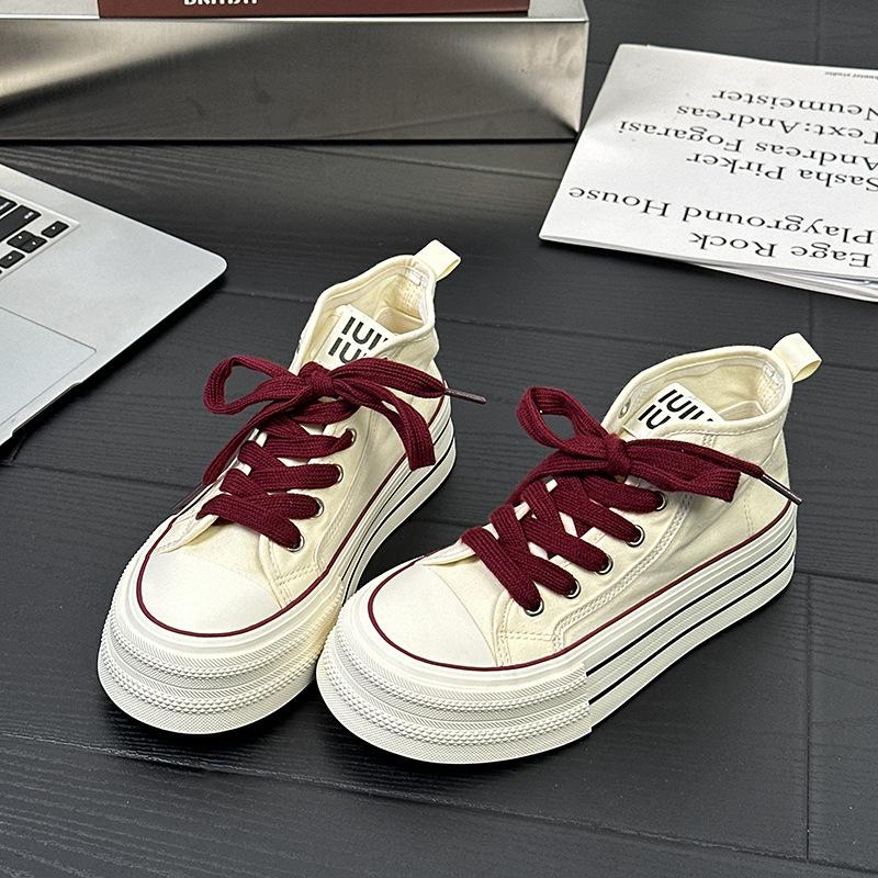 6 High-top Canvas Shoes Thick-soled Women's New Summer Thin Breathable Versatile Student Thick Baseplate Shoes