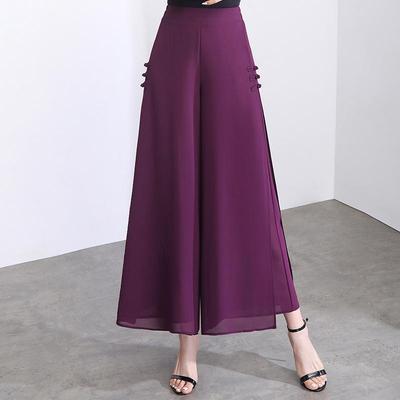 Chiffon Wide Leg Culottes with Side Slit – 2025 Summer Style Elastic Waist Loose Fit