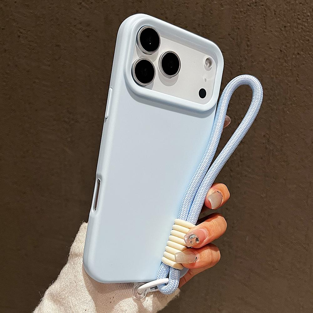 Candy Color Matte Wrist Strap Phone Case For 17 16 Pro Max 15 14 13 12 11 Air Plus Colorful Lanyard Shockproof Soft Cover