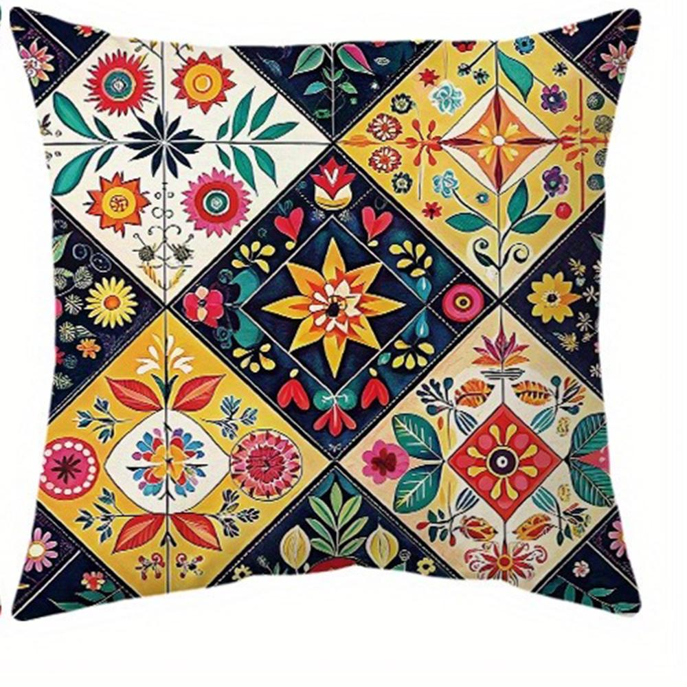 Color - Pop Geometric Floral Pillow CoversLiving Room Sofa Cushion Cover, Soft and Comfortable, Bedroom Room Decoration