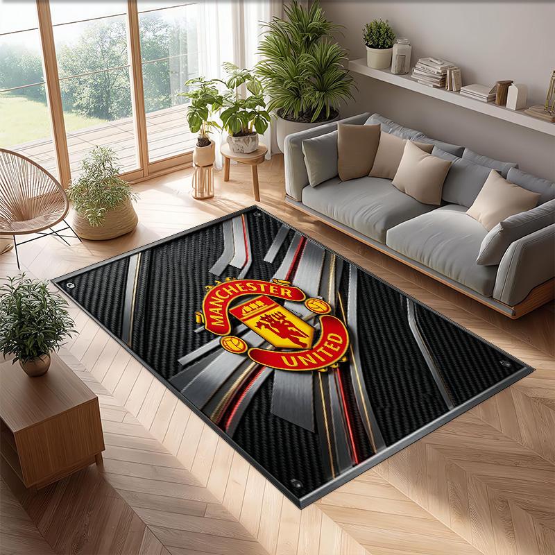 Tappeto in Flanella Stampato Manchester United Antiscivolo Morbido Poliestere Tappeto per Pavimento Tappetino Decorativo per Interni per Camera da Letto Soggiorno Divano