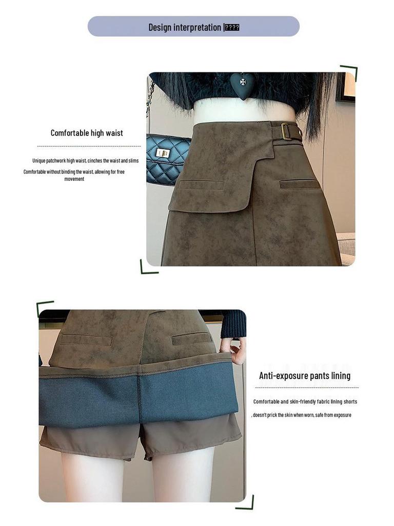 Women's High-Waisted Suede Plush Mini Skirt - Irregular A-Line Design for Autumn/Winter 2025