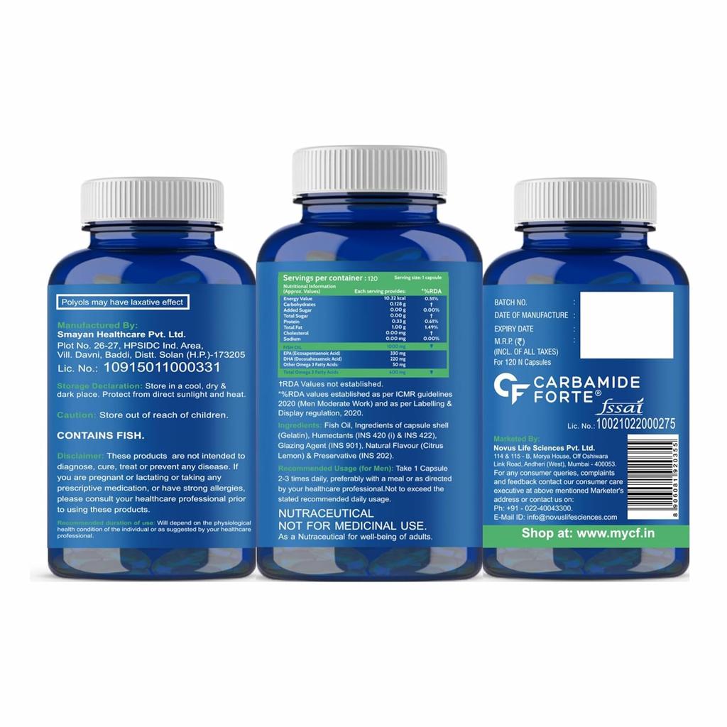 Carbamide Forte Double Strength Fish Oil 1000mg Omega 3 Supplement 120 Capsules 250g