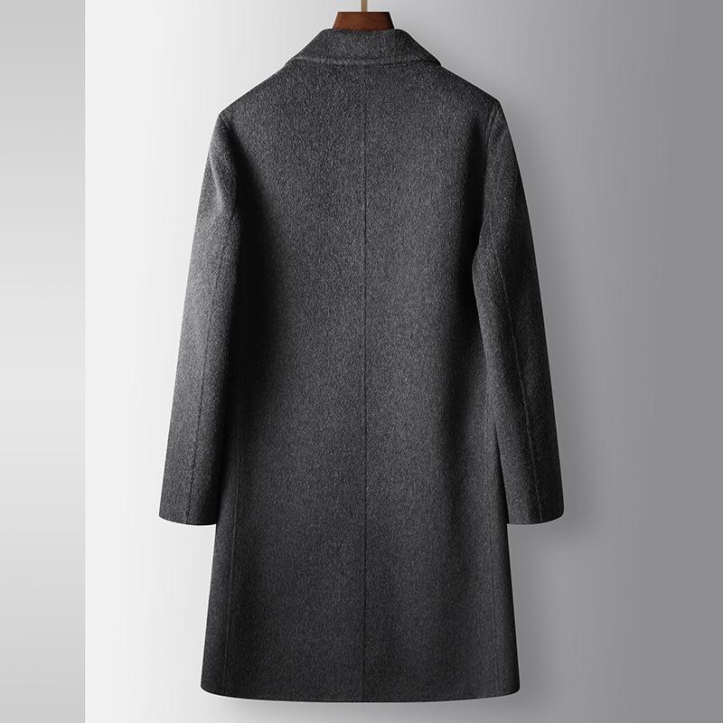 Men's Woolen Coat Autumn and Winter Medium and Long Double-breasted Youth Business Double-sided Trench Coat Solid Color Casual Coat Tide