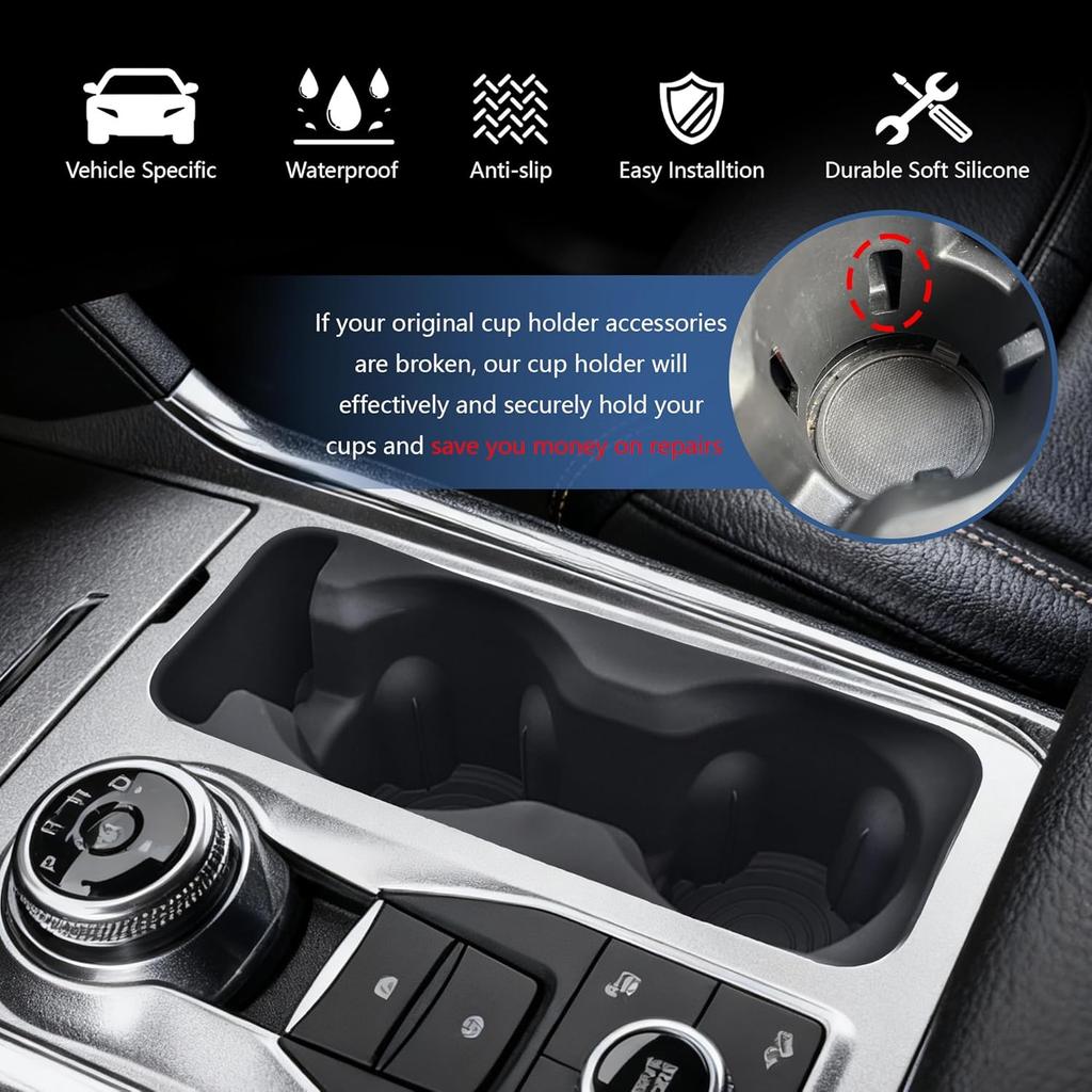 Cup Holder Erts Compatible With Ford Explorer -2024 Accessories, Non-Slip Silicone Center Console Cup Holder Protector Organizer For Explorer