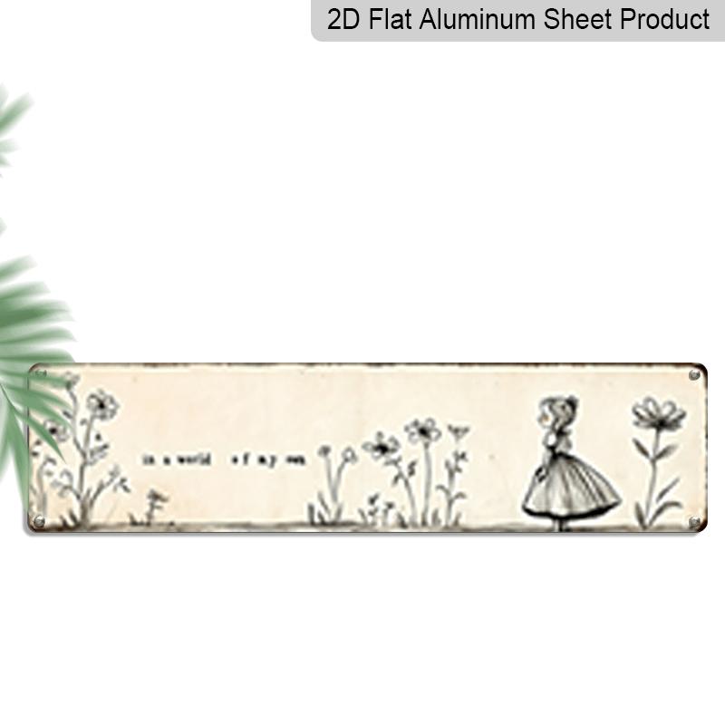 

15.7×3.94inch Vintage Metal Wall Art Sign Titled In a World of My Own - aluminum Sign/ decorative sign Floral And Whimsical Designs, Suitable for 40cm x 10cm