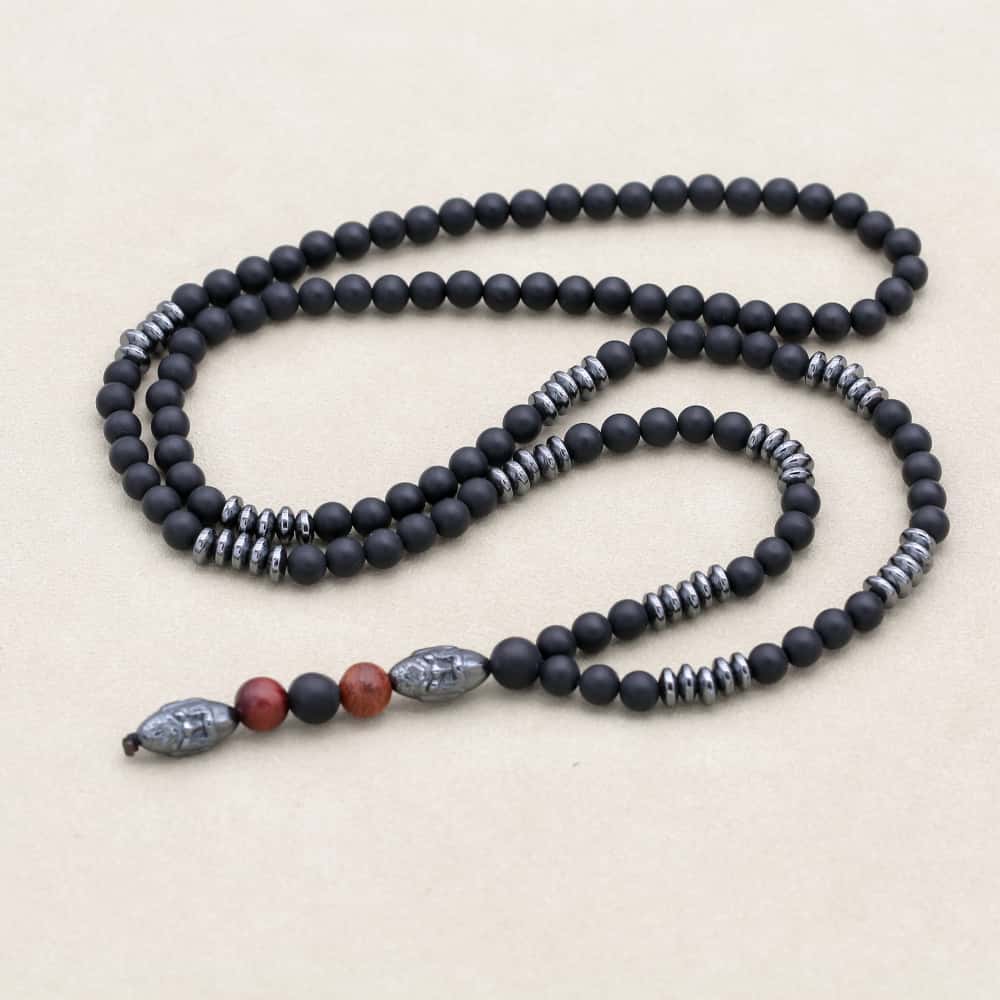 

6mm Black Matte Onyx Hematite Carving Bead Men s Necklace Beaded Pendant Necklace Punk Handmade Jewelry Gifts A754 чорний