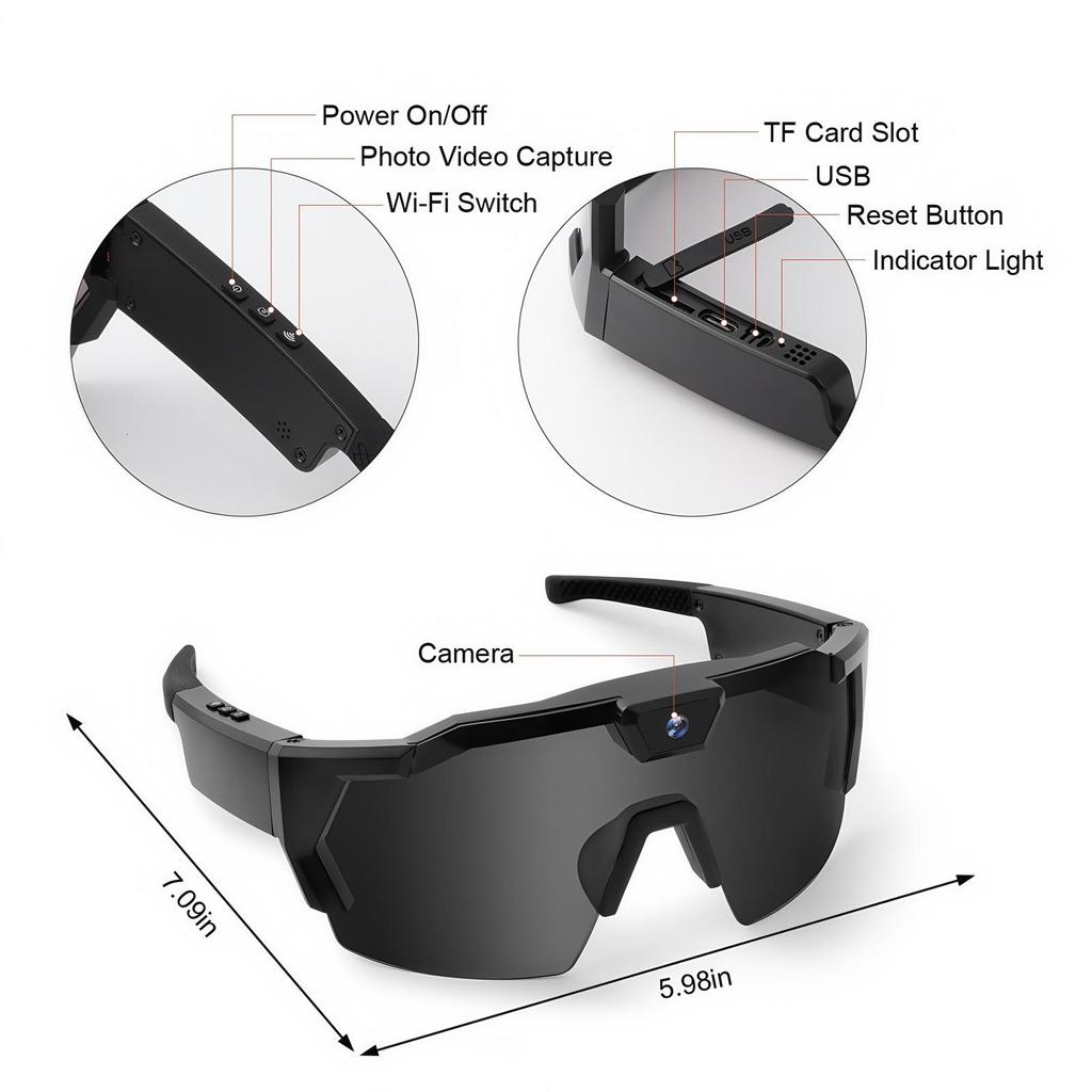 Smart Sports Sunglasses with Camera for Outdoor Cycling and Photography