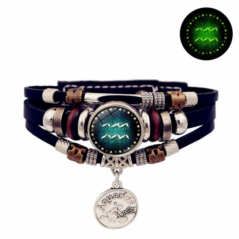Lightweight Constellations Bracelet for Teens Handmade Zodiacs Charm Everyday Jewelry Synthetic Leather Wristband