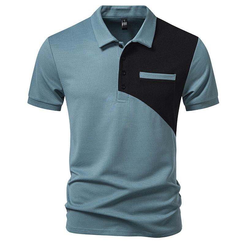 New Men's  Short Sleeve Polo Shirt Color Block Streetwear Lapel Tshirts for Men Summer Jogging Sport Tops Loose Basic Splice Top