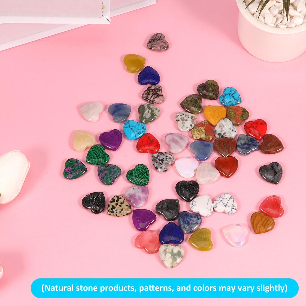 50Pcs Heart Shape Crystals Set Natural Crystal Heart Stones Mini Assorted Worry Stones for Energy Balancing Desktop Decoration