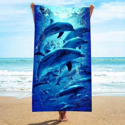 Blue Dolphin Print Microfiber Beach Towel 3D Ocean Underwater Design Quick Dry Towel for Beach Lovers