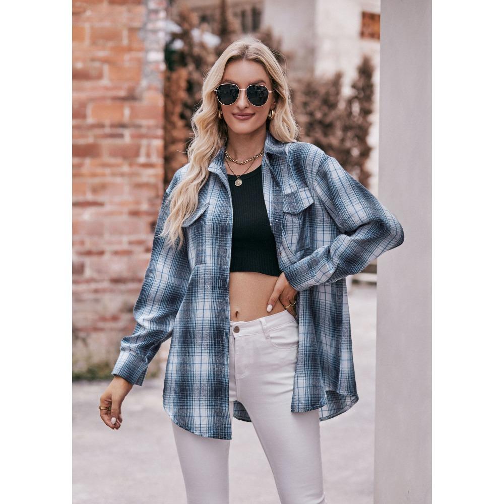 Autumn and Winter Casual and Fashionable Loose Checkered Women's Blouses & Shirts