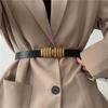 Contemporary Waist Womens Cinch Belt In Black Pu Material With Elegant Gold Hardware