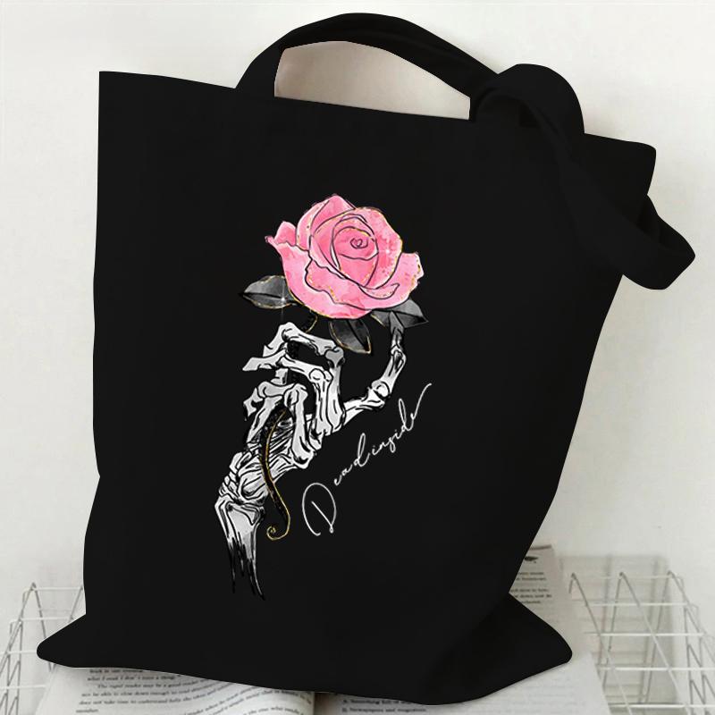Printed Shoulder Bag Women's Vintage Plant Flower Style Shopping Bag Teen Fashion Floral Canvas Women's Handbag