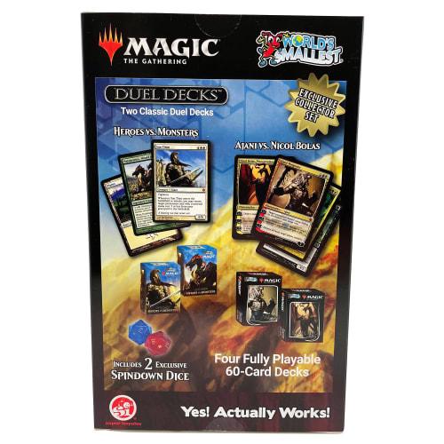 The world's smallest Magic: The Gathering exclusive collector's set, featuring Ajani vs. Nicol Bolas and Heroes vs. Monsters dueling decks and exclusi