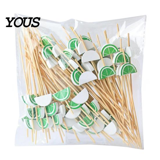 Fresh Fruit Cartoon Picks 100PCS Disposable Tags, with Decor Cocktail Garnish Sticks Picks, Durable Bamboo Skewers, for Fruits Barbecue