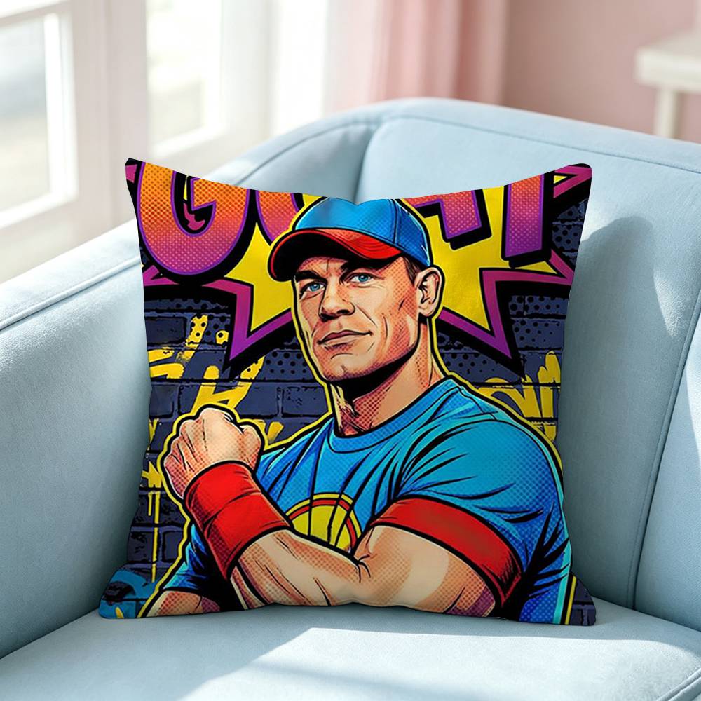 Wrestler JJohn Cena Pillow Case Square DoubleSided Sofa Cushion Cover Bedroom Bedside Pillow