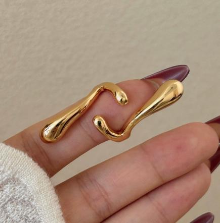 Irregular Waterdrop Open Ring, Minimalist Textured Jewelry
