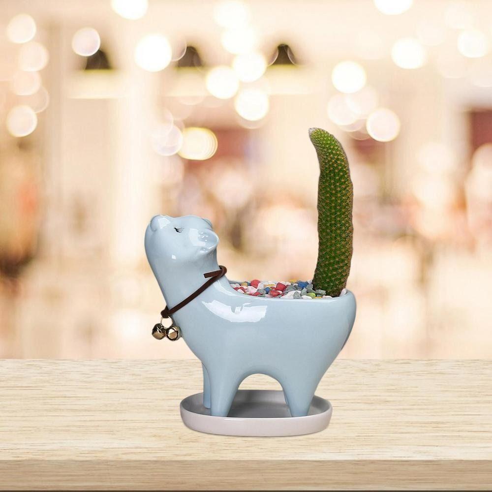 Gift Green Plant Decorative Cat Tail Flower Pot Cat-shaped Pot Decoration Crafts Desktop Ornament