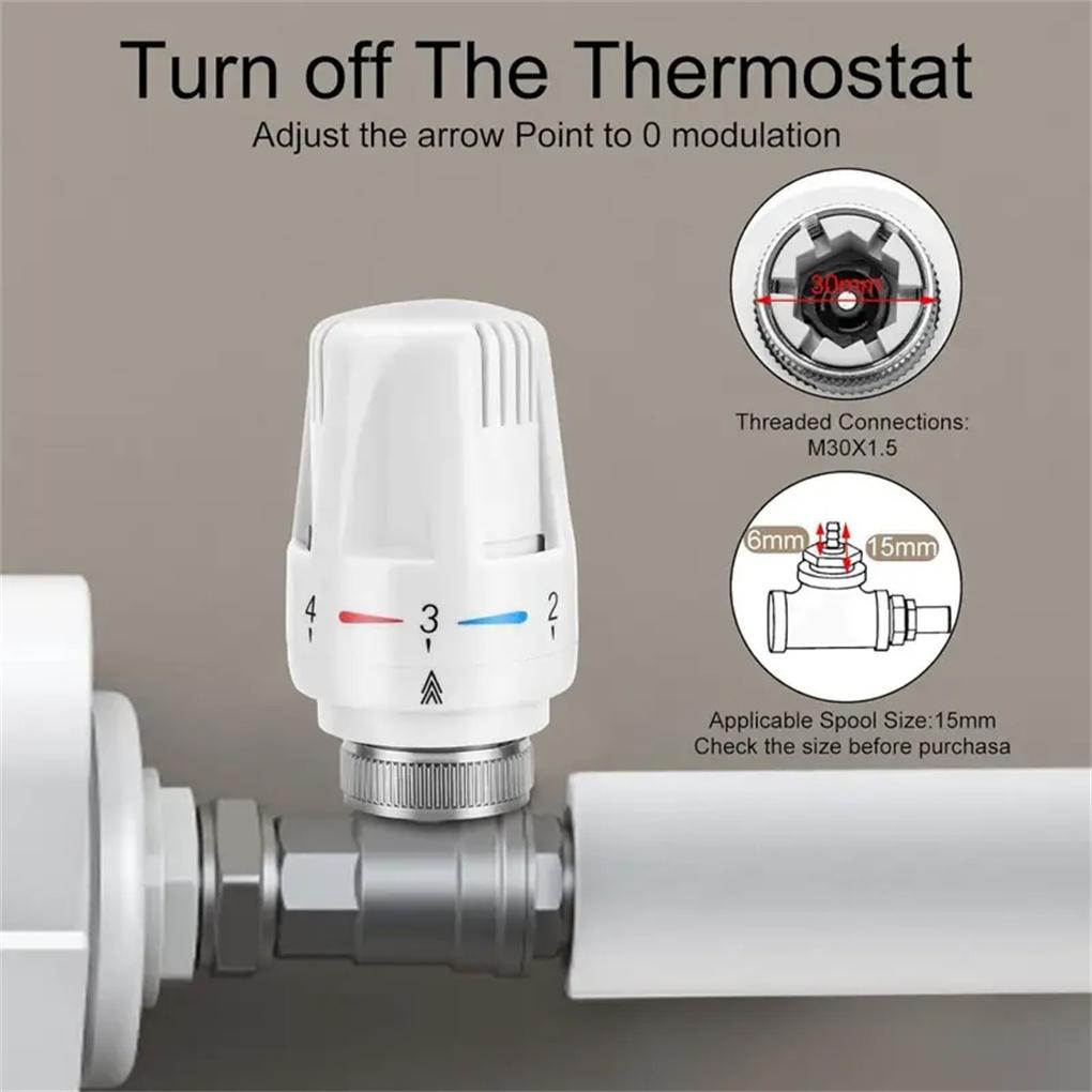 3pcs Frost-Proof Radiator Thermostat Heads Adjustable 5-Level Temperature Control Valve Replacement for Heating Systems