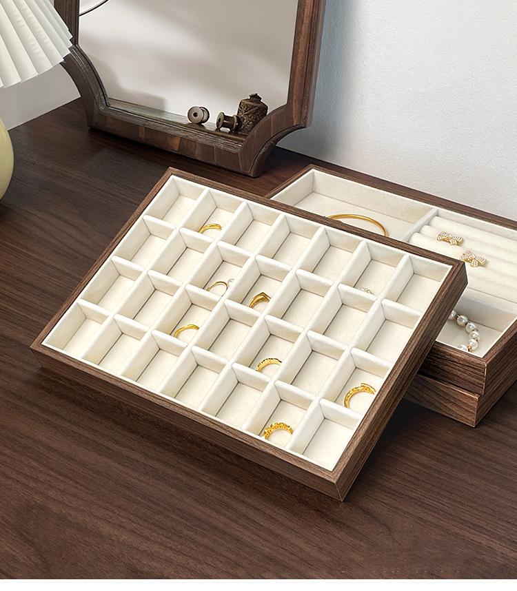 Walnut Grain Jewelry Tray with Large-Capacity Multi-Compartment for Rings, Necklaces, and Earrings