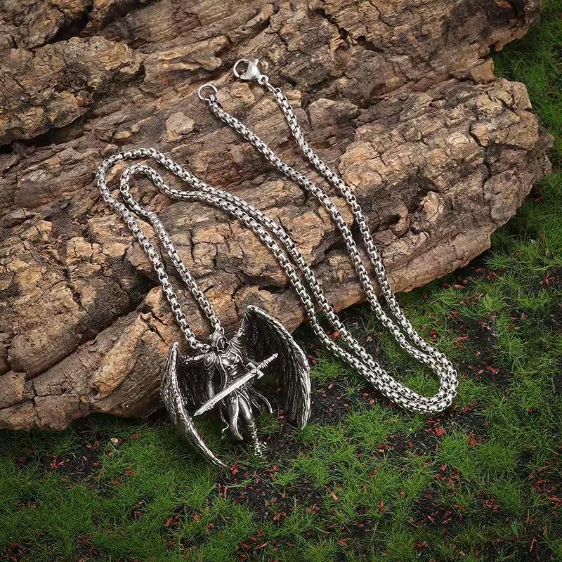 -selling Michael the Archangel Necklace, Retro-stylish, Unique, Alloy Pendant, Sweater Chain