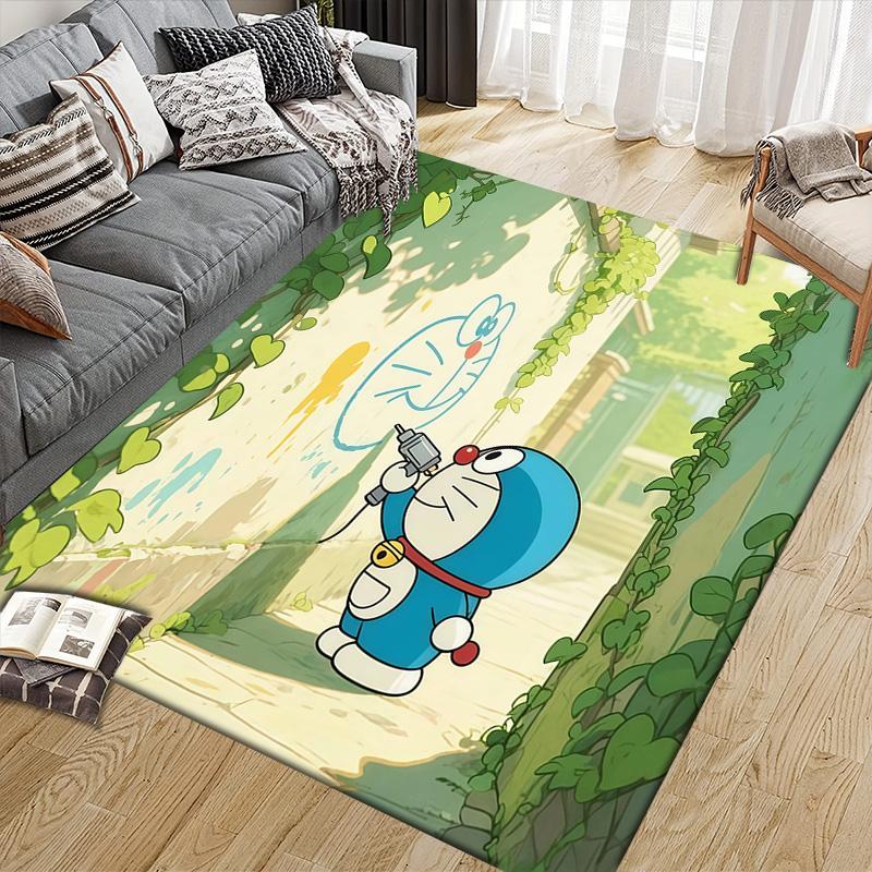 Doraemon4 Flannel Pattern Square Carpet,Area Rug,Carpet Rug for Living Room Bedroom Sofa Playroom Decor,Non-slip Floor Mat