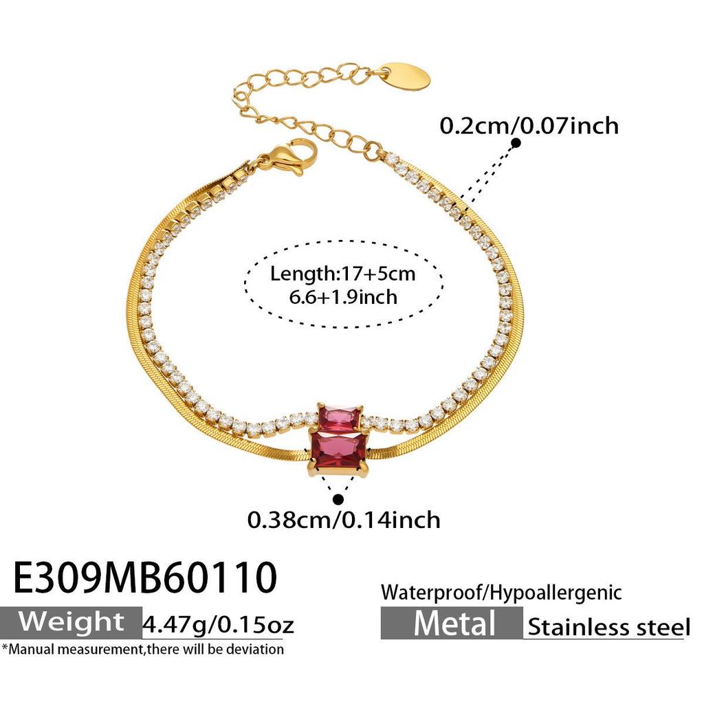 European Luxury Zircon Blade Chain Bracelet, 18k Gold-Plated Stainless Steel