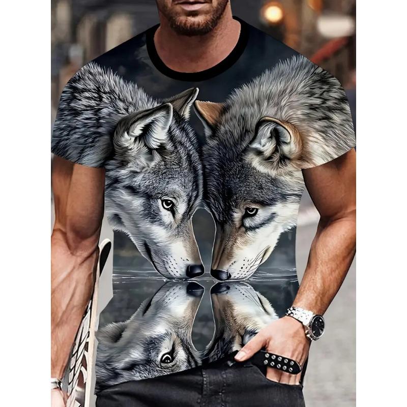 Summer Men's T Shirt Wolf Graphic Print Male Casual Short Sleeve Oversize Clothes Crew Neck T-Shirts Street Outdoor Fashion Tops