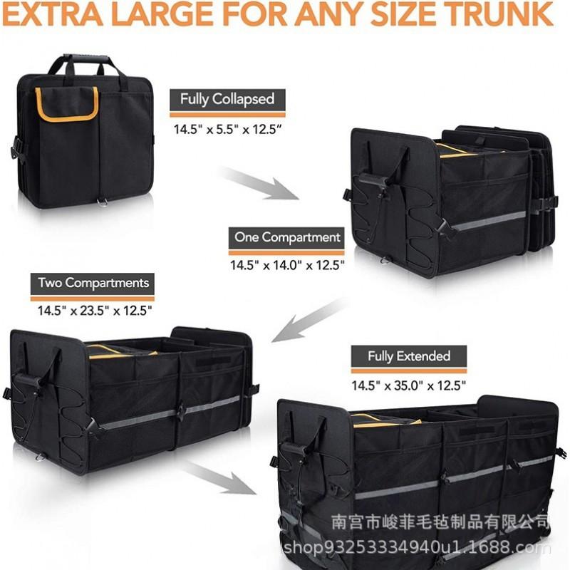Large Capacity Foldable Car Trunk Organizer Box With Insulated Cooler Bag Waterproof Oxford Fabric Storage Bin SUV Van