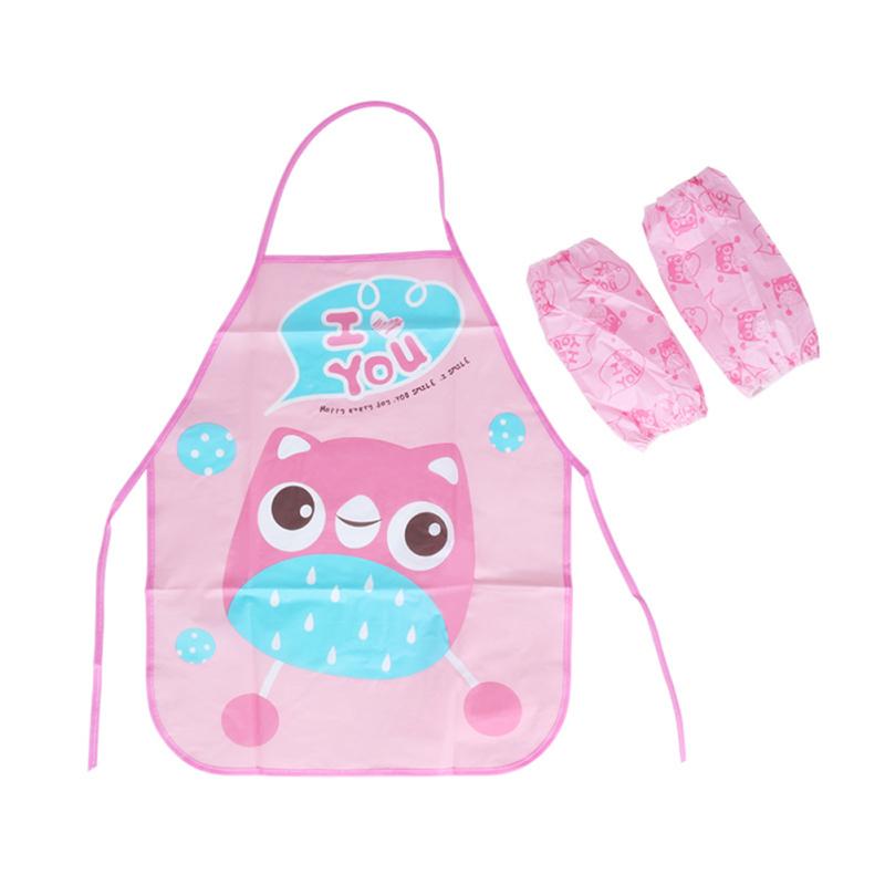 Kinder Schürzen Ärmel Set mit Rückenbändern Verstellbare Kreative Niedliche Cartoon Wasserdichte Schürze
