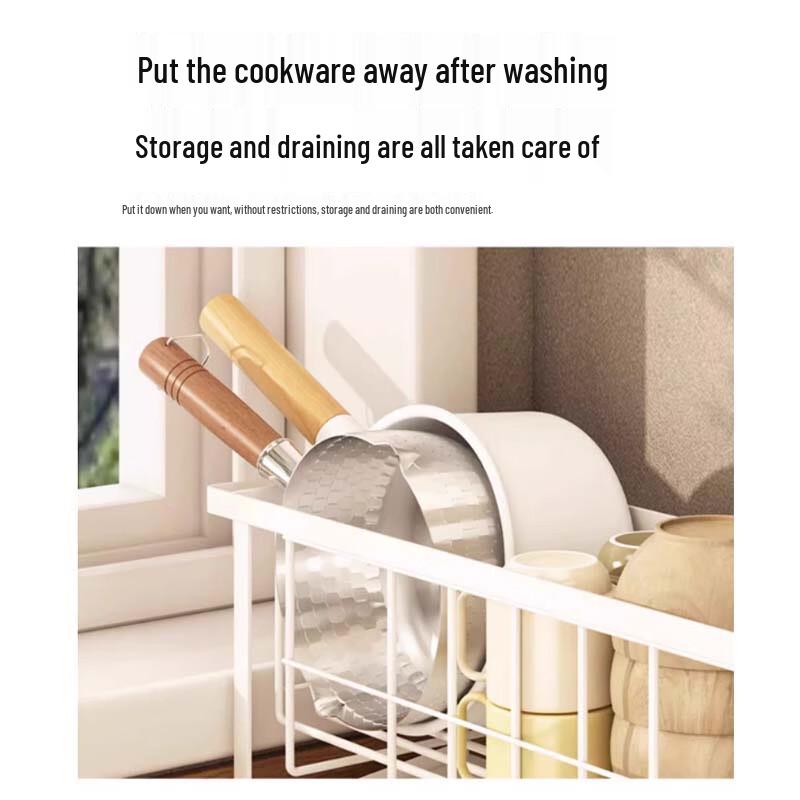 Multi-functional White Dish Drying Rack with Utensil Holders