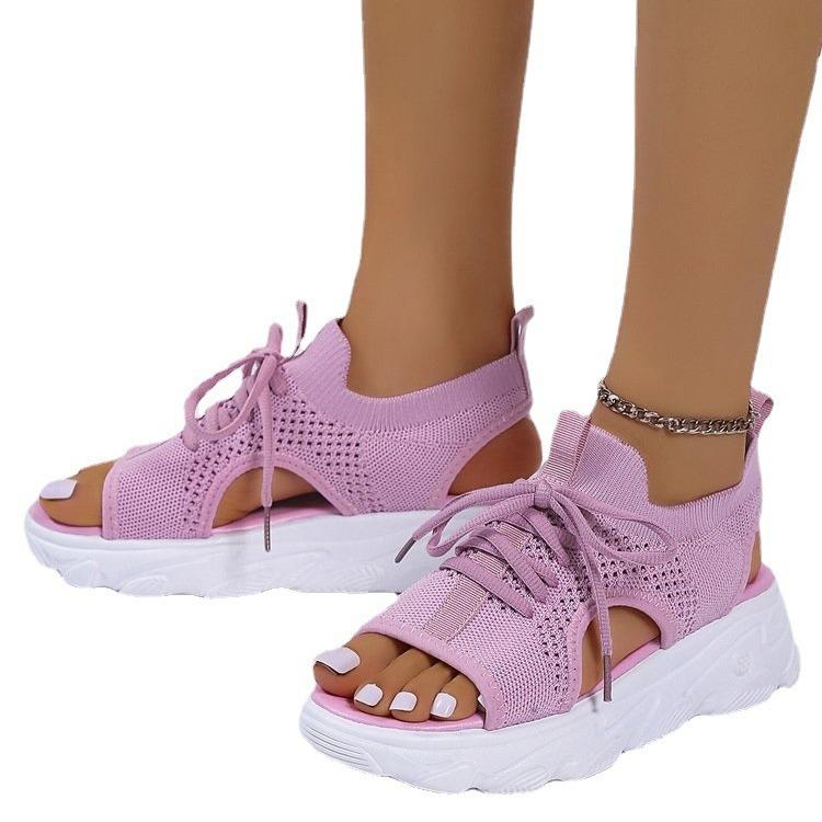 New lace-up fish mouth thick-soled fly-woven casual women's sandals