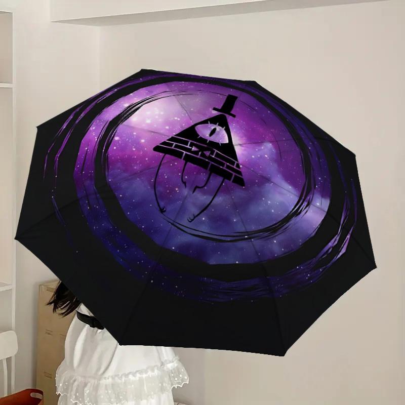 1pc Gravity Falls Bill Cipher Automatic Folding Umbrella - Compact 8-Rib Design, Durable Plastic & Iron, Lightweight for Outdoor Daily Use,  a0929142