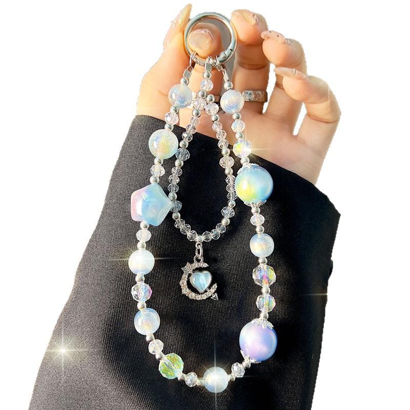 Exquisite Gradient Star Phone Chain Crystal Double Chain Heart-Piercing Pendant Wrist Phone Strap Bag Pendant